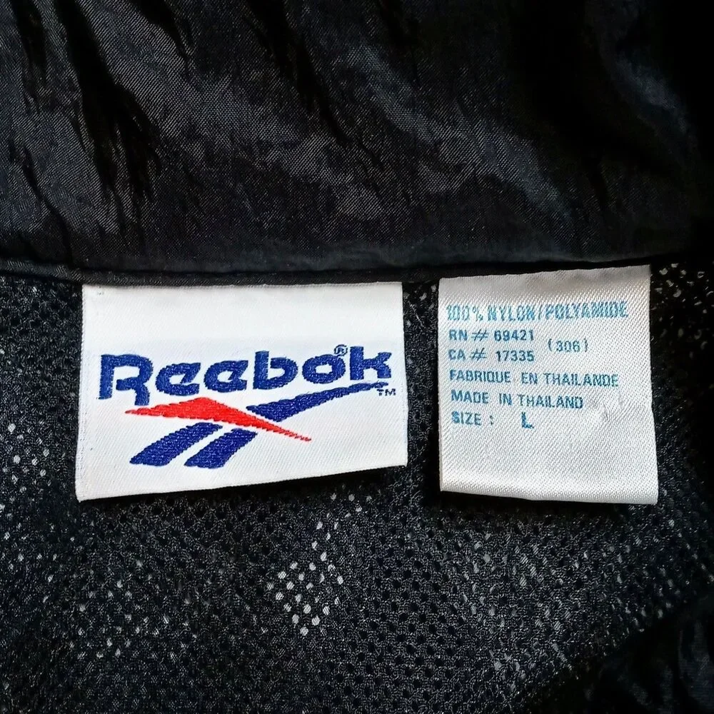 Vintage Reebok Windbreak Jacket Mens LARGE Black Leaf Leaves All Over Print - Picture 6 of 8